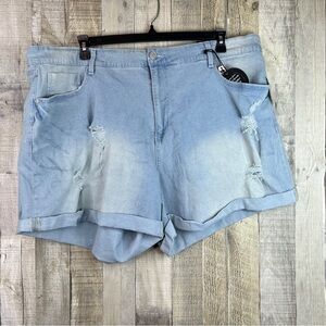 Dollhouse Size 24W Distressed With Holes Rolled Cuff Hem Light Wash Deni…